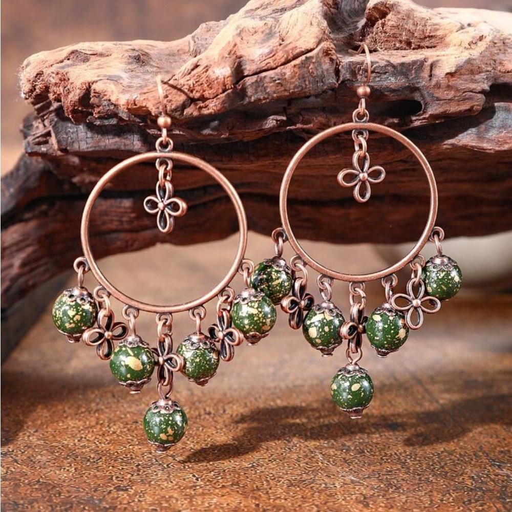 Wooden‎ Bead Earrings, Bohemian Style